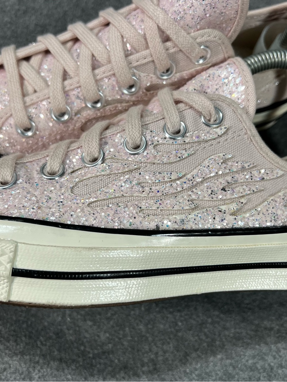 Converse Womens Chuck 70 All Star Low Pink Glitter Flames Y2K Bling Size 7 - Picture 3 of 10